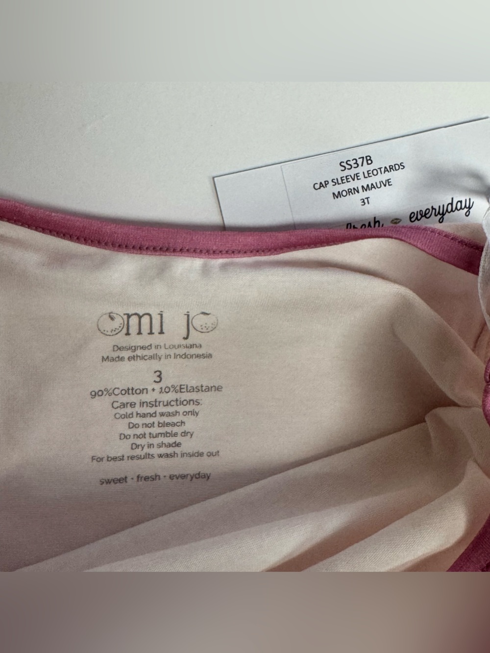 Omi Jo Mauve Morn Leotard Light Pink Dark Trim Cap Short Sleeve Girls 3T WDW NWT - Picture 9 of 9